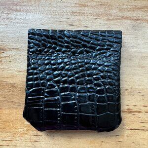 Gorgeous Leather Squeeze Coin Purse Change Holder Black Croco Hand Crafted